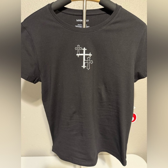 Lucky Brand Tops - Lucky 777 Black T-Shirt with Cross Embroidery - Size XL